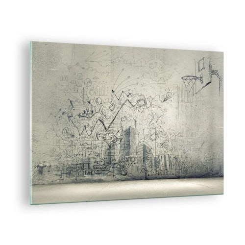 Cuadro sobre vidrio - Impresiones sobre Vidrio - Boceto gráfico con elementos empresariales y creativos. - 70x50cm - Mi gloriosa vida en la ciudad - Decoración de pared moderna para salón y dormitorio ARTTOR