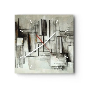 Reloj de pared - Reloj de vidrio - Rectángulos abstractos en tonos de gris y negro. - 30x30cm - El poder de la sencillez - Decoración de pared moderna para salón y dormitorio ARTTOR