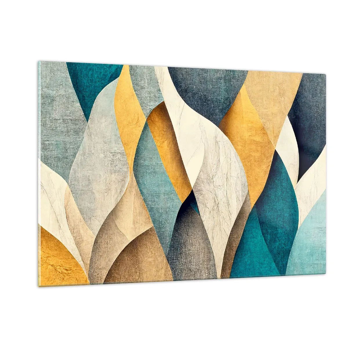 Cuadro sobre vidrio - Impresiones sobre Vidrio - Formas abstractas en tonos amarillos y azules. - 120x80cm - Ritmo y ondulación - Decoración de pared moderna para salón y dormitorio ARTTOR