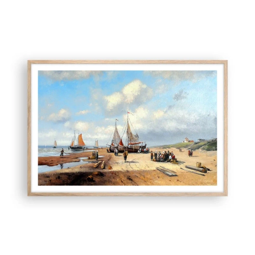 Póster en marco roble claro - Después de una pesca exitosa - 91x61 cm