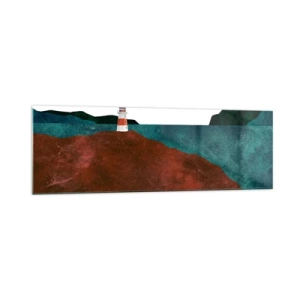 Cuadro sobre vidrio - Impresiones sobre Vidrio - Un faro con las montañas y el mar como telón de fondo - 160x50cm - Mirando al mar - Decoración de pared moderna para salón y dormitorio ARTTOR