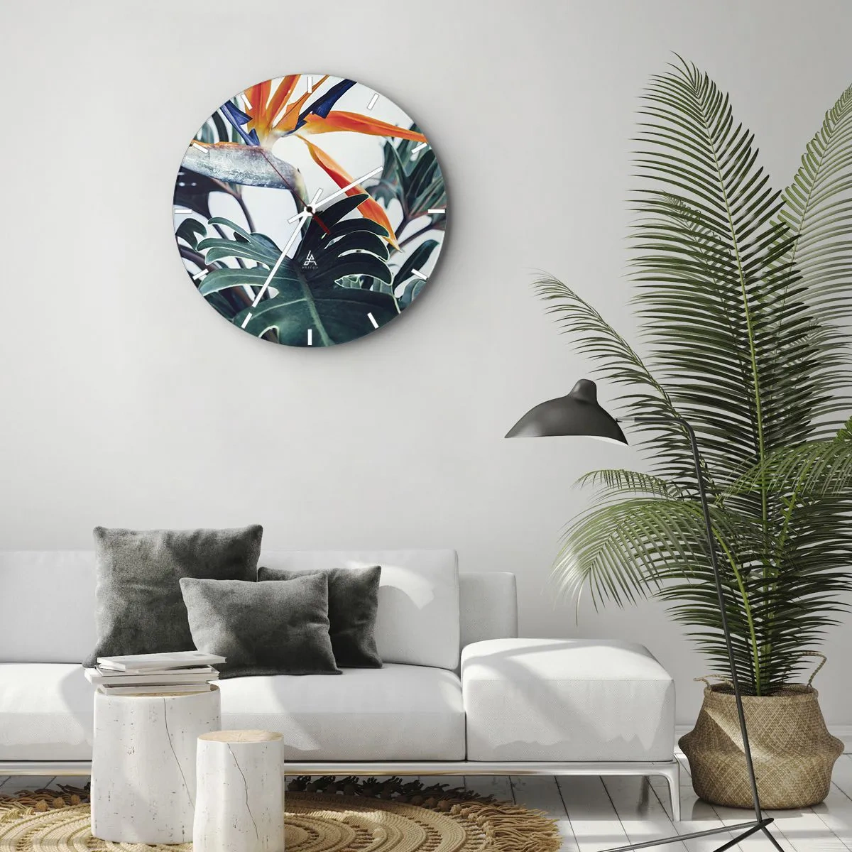 Reloj de pared - Reloj de vidrio - La jaula del pájaro colorido - 40x40 cm