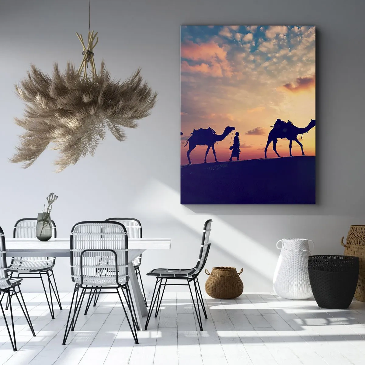 Cuadro sobre lienzo - Impresión de Imagen - Una caravana de camellos vagando por el desierto al atardecer - 50x70cm - El misterioso espíritu de Oriente - Decoración de pared moderna para salón y dormitorio ARTTOR