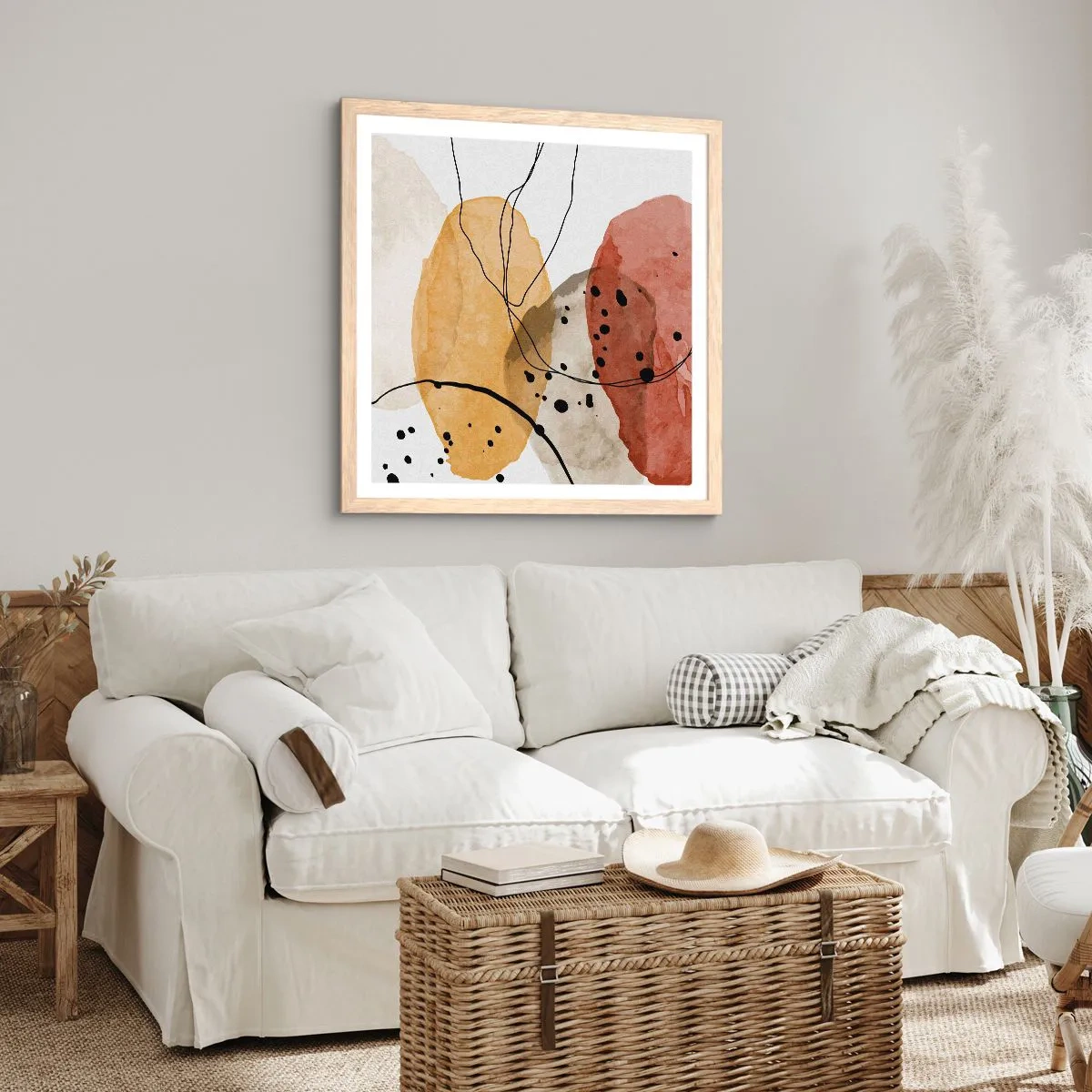 Póster en marco roble claro - Líneas y transparencias - 50x50 cm