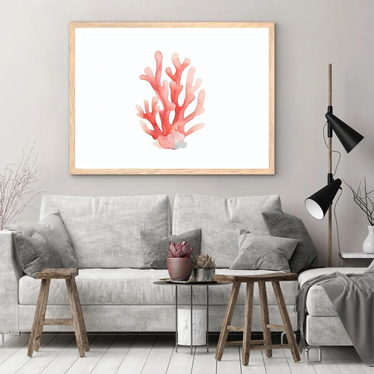 Póster en marco roble claro - La hermosura del color coral - 91x61 cm
