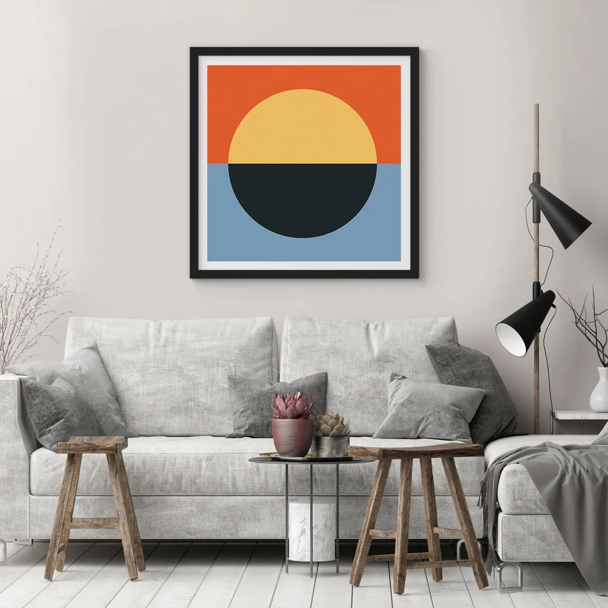 Póster en marco negro - Una composición de calidez y frescura - 30x30 cm