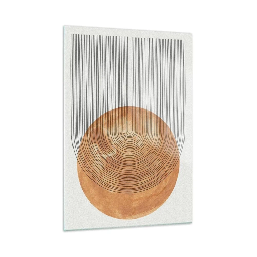 Cuadro sobre vidrio - Impresiones sobre Vidrio - Forma geométrica con líneas concéntricas y un círculo dorado. - 50x70cm - Una composición soleada - Decoración de pared moderna para salón y dormitorio ARTTOR