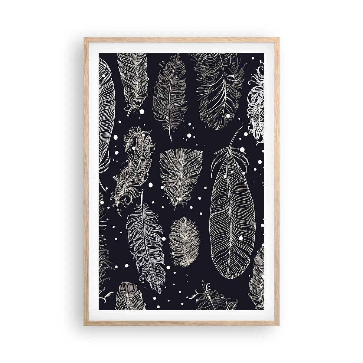 Póster en marco roble claro - Encaje de plumas - 61x91 cm