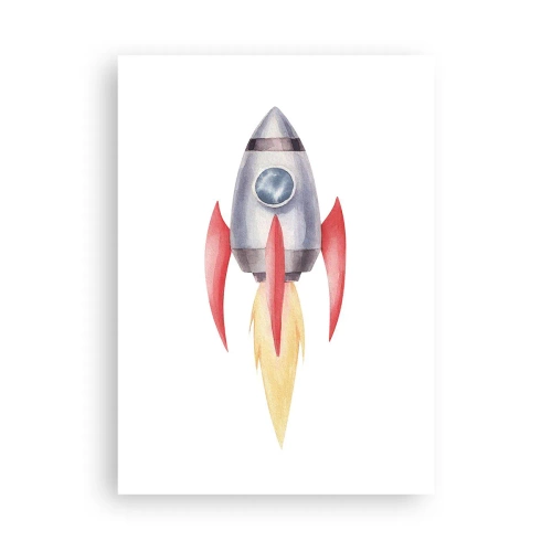 Póster - Cohete espacial en estilo acuarela - 50x70cm - Más alto, más rápido, más lejos - Decoración de pared moderna para salón y dormitorio ARTTOR