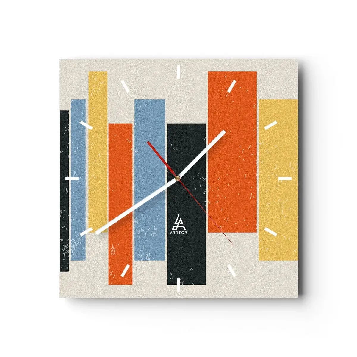 Reloj de pared - Reloj de vidrio - Barras multicolor - 40x40 cm