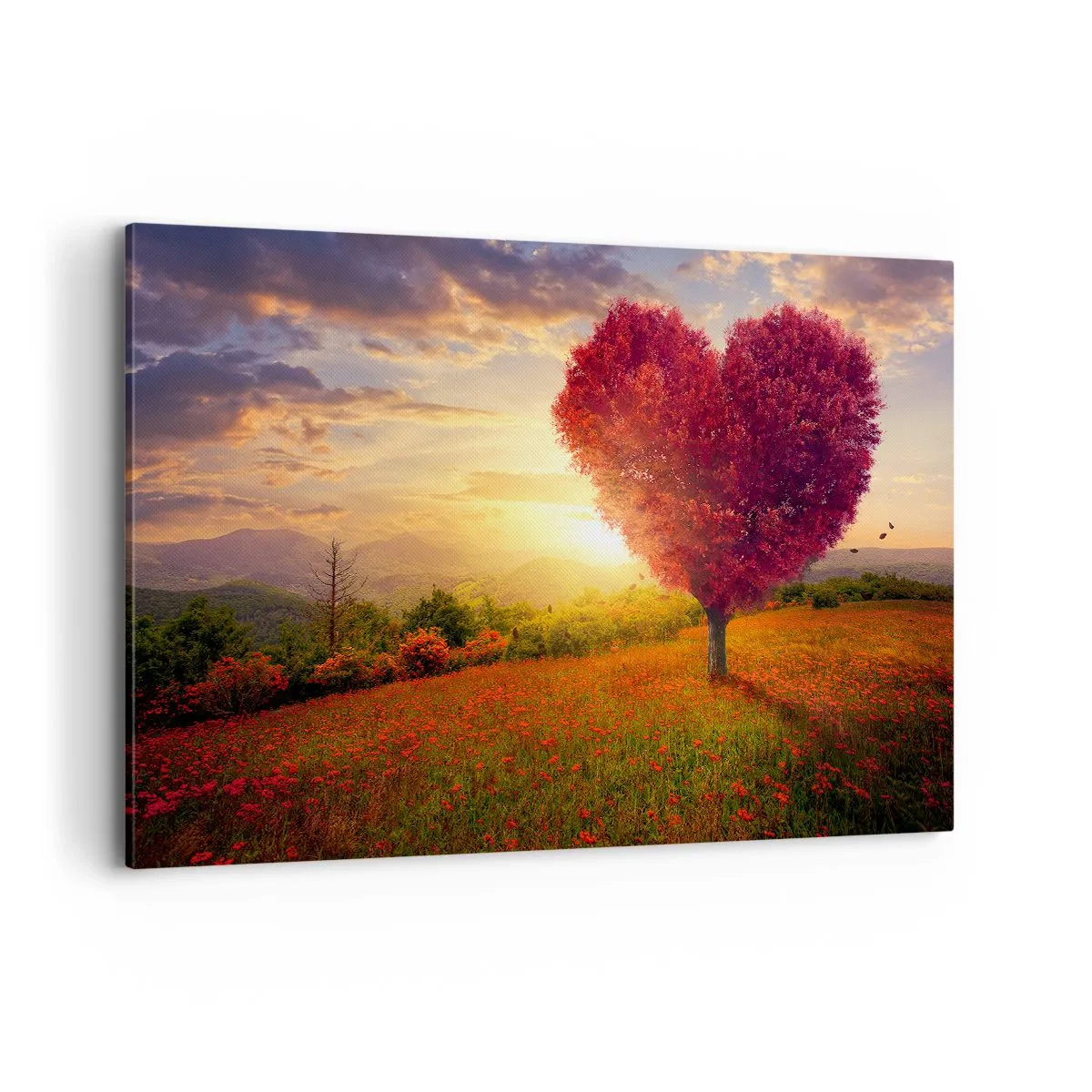 Cuadro sobre lienzo - Impresión de Imagen - Árbol en forma de corazón al atardecer - 120x80cm - Te atrapa el corazón - Decoración de pared moderna para salón y dormitorio ARTTOR