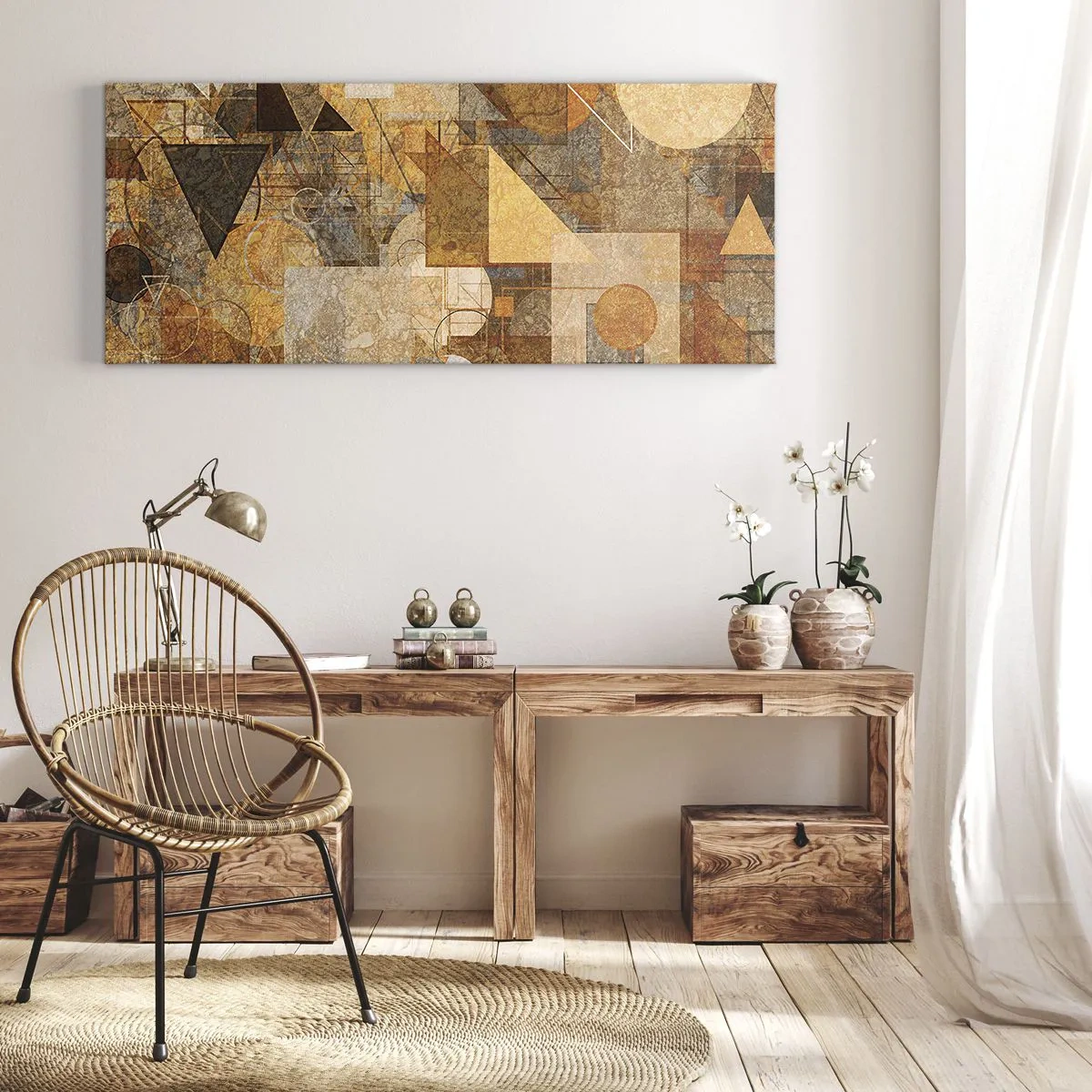 Cuadro sobre lienzo - Impresión de Imagen - Estudio cubista en bronce - 100x40 cm