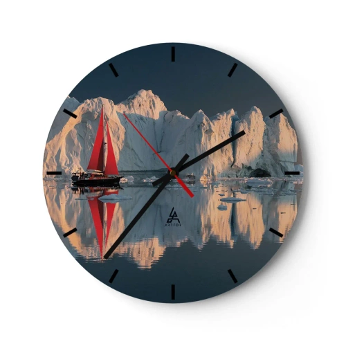 Reloj de pared - Reloj de vidrio - Un velero con velas rojas sobre un fondo de icebergs. - 30x30cm - En el límite del mundo - Decoración de pared moderna para salón, cocina y dormitorio ARTTOR