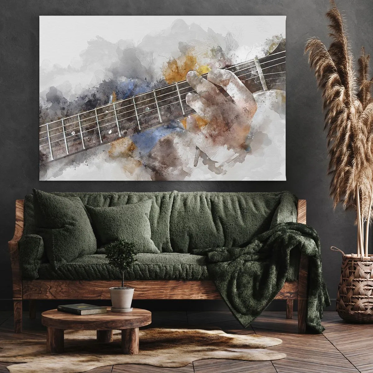 Cuadro sobre lienzo - Impresión de Imagen - Imagen abstracta de una mano tocando la guitarra. - 120x80cm - Poesía entre las cuerdas - Decoración de pared moderna para salón y dormitorio ARTTOR