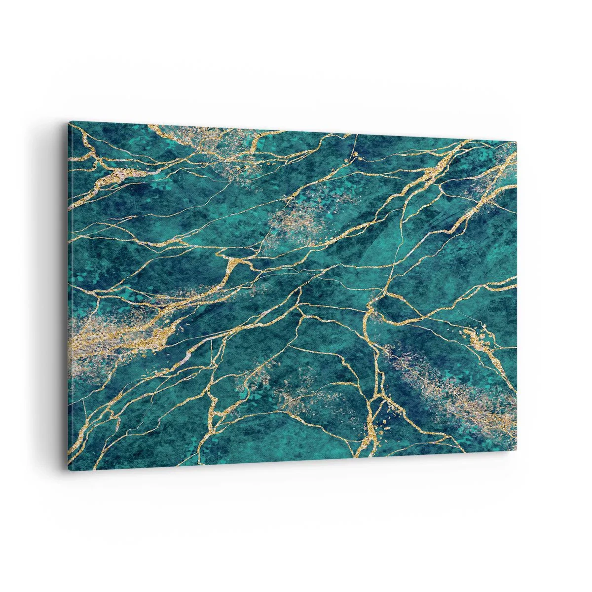 Cuadro sobre lienzo - Impresión de Imagen - Patrón de mármol texturizado en tonos turquesa y dorado. - 120x80cm - Riachuelos de oro - Decoración de pared moderna para salón y dormitorio ARTTOR
