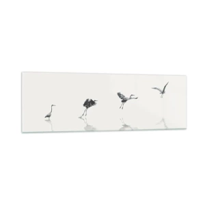Cuadro sobre vidrio - Impresiones sobre Vidrio - Cuatro siluetas de aves reflejadas en el agua tranquila. - 160x50cm - Cuatro sencillos pasos para despegar - Decoración de pared moderna para salón y dormitorio ARTTOR