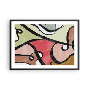 Póster en marco negro - Formas abstractas coloridas con líneas negras - 70x50cm - Piruetas entre colores - Decoración de pared moderna para salón y dormitorio ARTTOR