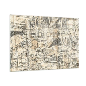 Cuadro sobre vidrio - Impresiones sobre Vidrio - Una estructura abstracta compleja con patrones geométricos y esquemáticos. - 100x70cm - A la espera de ser descifrado - Decoración de pared moderna para salón y dormitorio ARTTOR