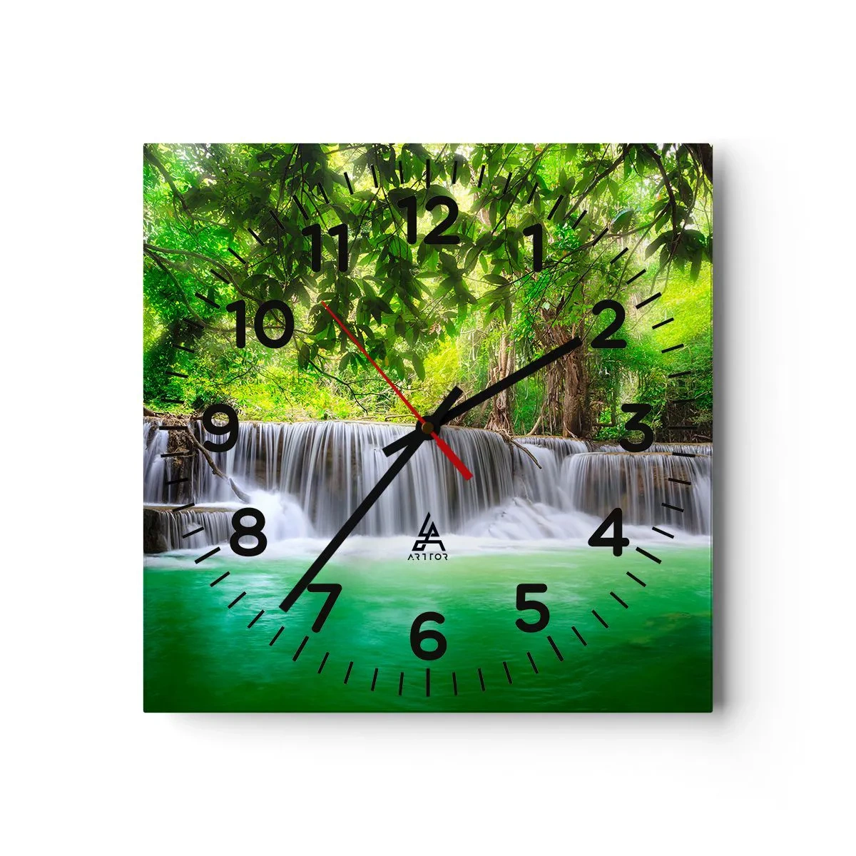 Reloj de pared - Reloj de vidrio - Cascada en verde - 30x30 cm