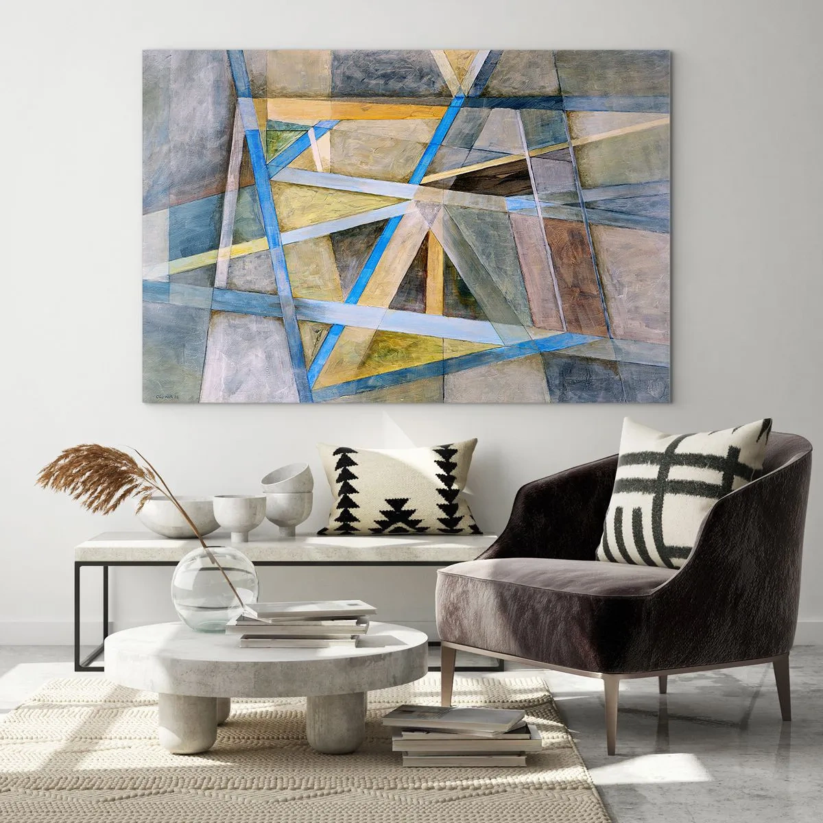 Cuadro sobre vidrio - Impresiones sobre Vidrio - Composición abstracta con formas geométricas - 70x50cm - ¿Recto o inclinado? - Decoración de pared moderna para salón y dormitorio ARTTOR