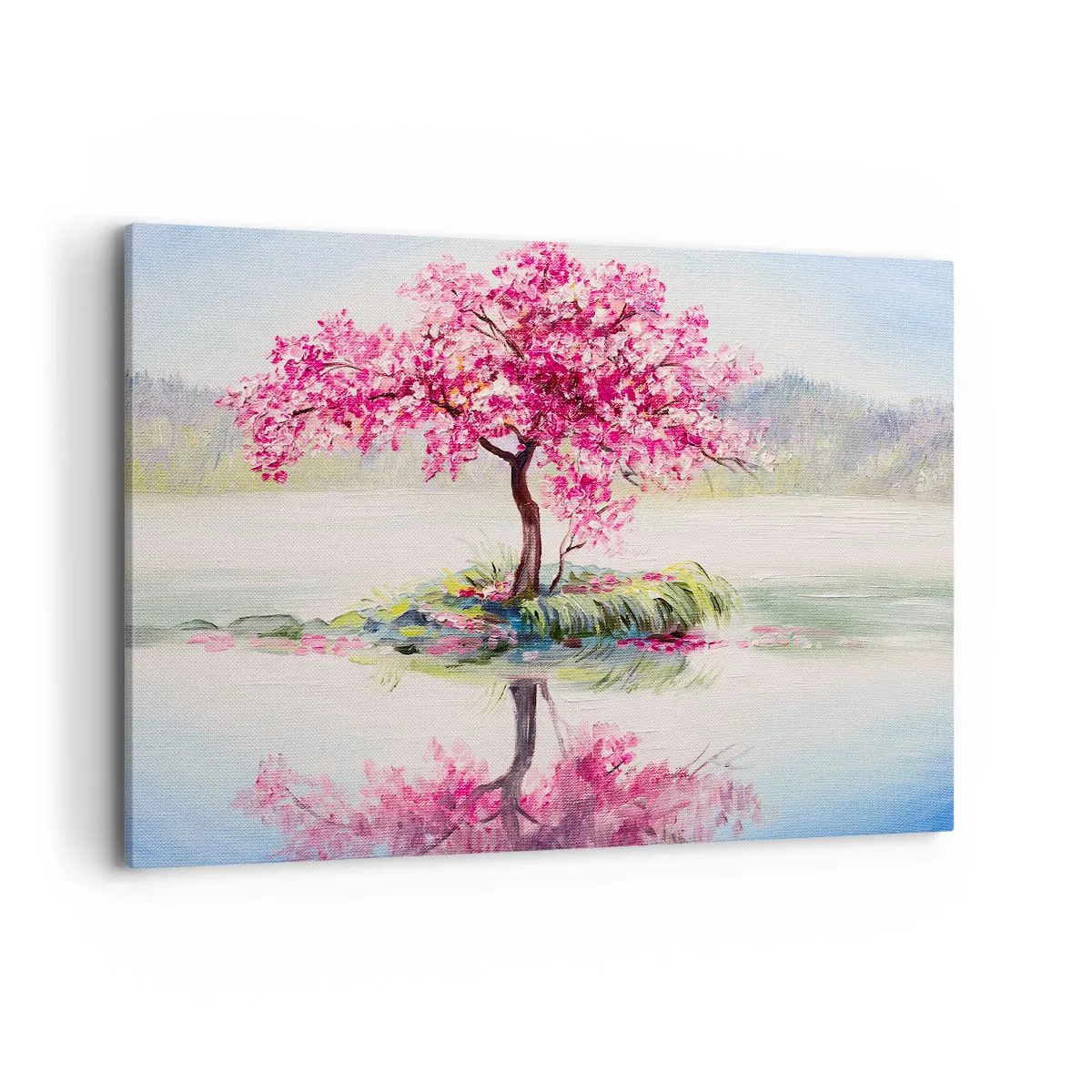 Cuadro sobre lienzo - Impresión de Imagen - Un árbol en flor en aguas tranquilas - 120x80cm - Una celebración de la primavera - Decoración de pared moderna para salón y dormitorio ARTTOR