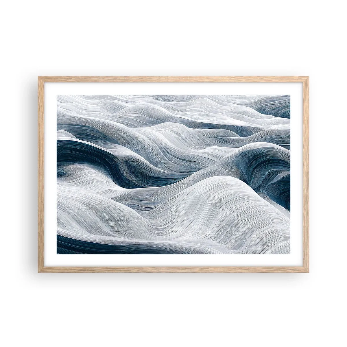 Póster en marco roble claro - Olas blancas y azules - 70x50 cm