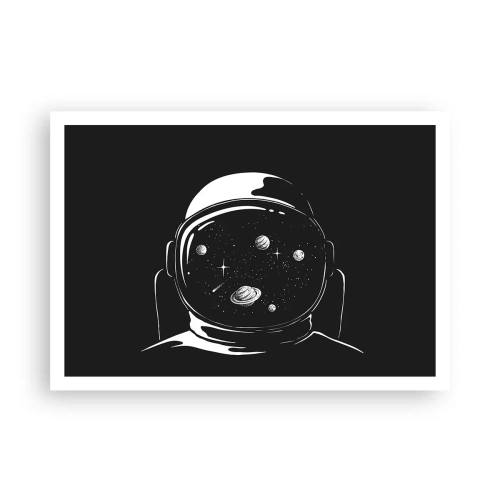 Póster - Un casco de astronauta minimalista con vistas al espacio. - 100x70cm - Bonita vista - Decoración de pared moderna para salón y dormitorio ARTTOR