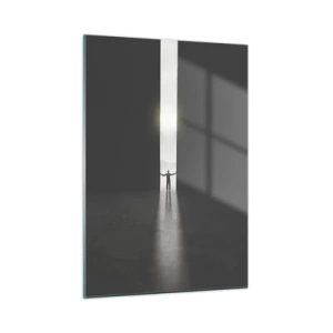 Cuadro sobre vidrio - Impresiones sobre Vidrio - Silueta de un hombre abriendo una puerta a una luz brillante. - 50x70cm - Un paso hacia un futuro brillante - Decoración de pared moderna para salón y dormitorio ARTTOR