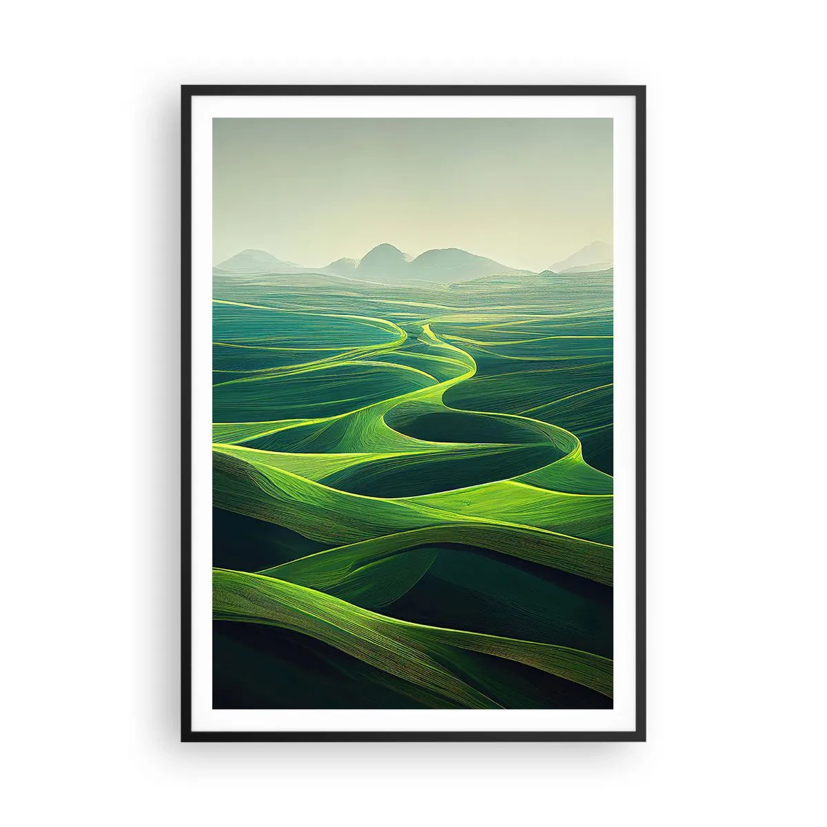 Póster en marco negro - Valles en tonos verdes - 70x100 cm