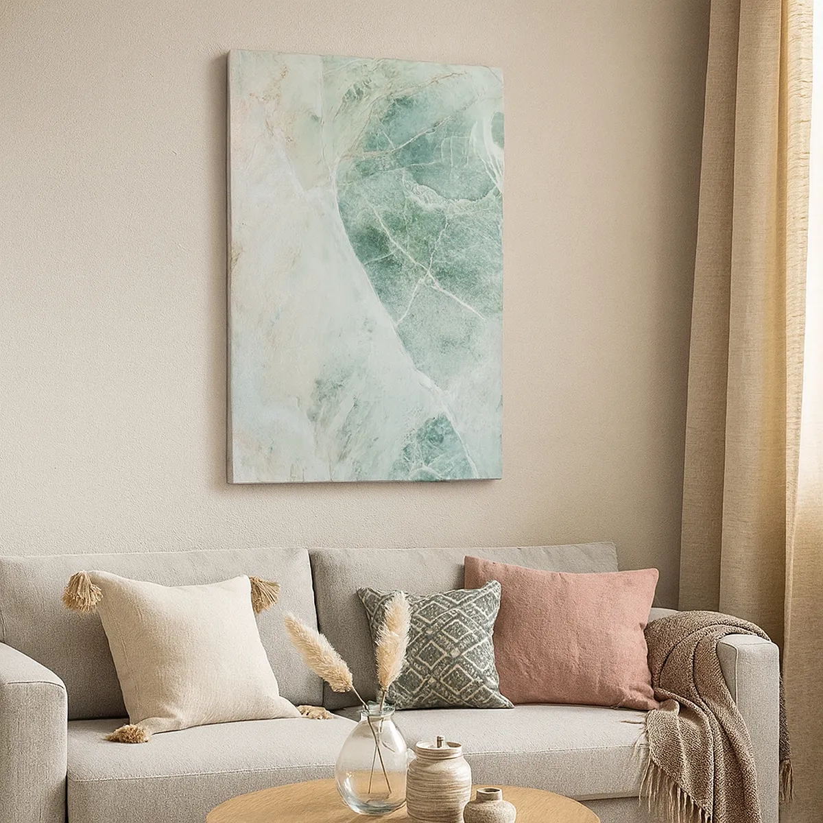 Cuadro sobre lienzo - Impresión de Imagen - Mármol verde con delicadas vetas blancas. - 50x70cm - El noble frescor de la piedra - Decoración de pared moderna para salón y dormitorio ARTTOR