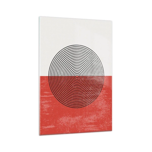 Cuadro sobre vidrio - Impresiones sobre Vidrio - Patrón geométrico con círculos concéntricos sobre un fondo rojo y blanco. - 70x100cm - En el corazón de la misma - Decoración de pared moderna para salón y dormitorio ARTTOR