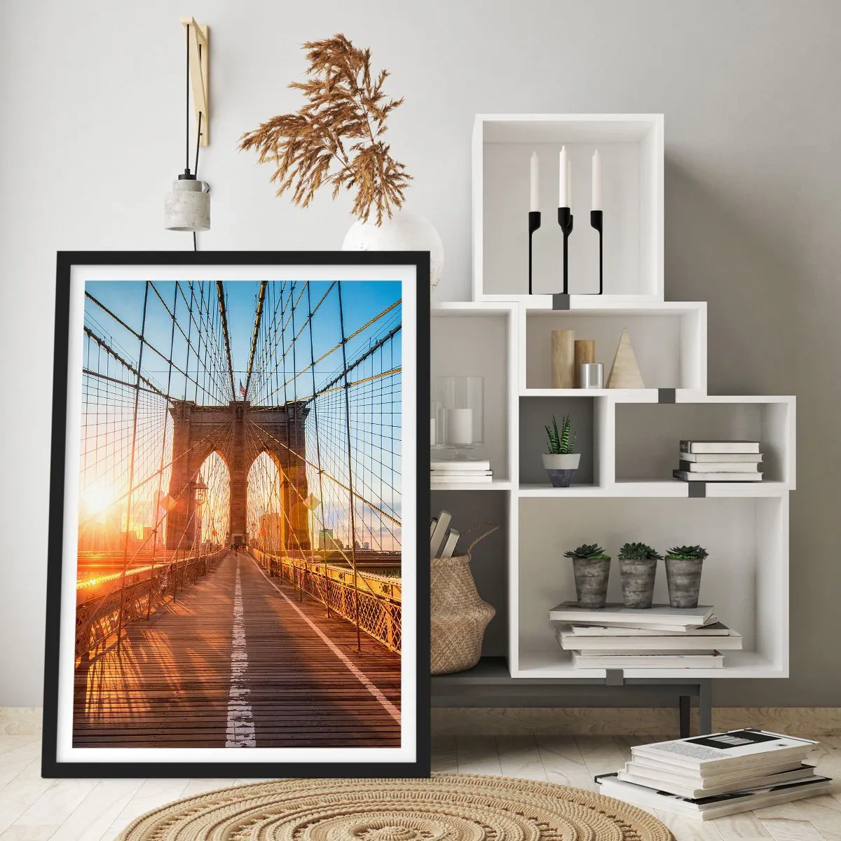 Póster en marco negro - En el puente dorado - 40x50 cm
