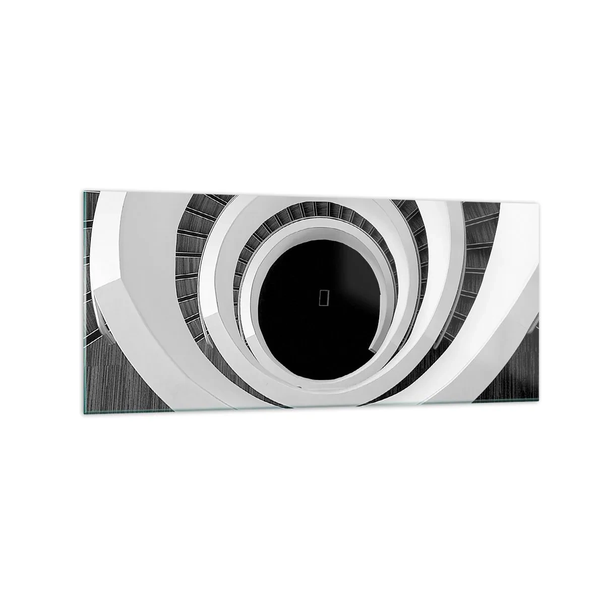 Cuadro sobre vidrio - Impresiones sobre Vidrio - Escalera de caracol en blanco y negro de estilo moderno. - 120x50cm - Hacia el origen - Decoración de pared moderna para salón y dormitorio ARTTOR