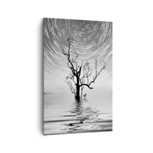 Cuadro sobre lienzo - Impresión de Imagen - Un árbol en el agua bajo un cielo nocturno con estrellas en movimiento. - 80x120cm - Una sinfonía de la naturaleza - Decoración de pared moderna para salón y dormitorio ARTTOR