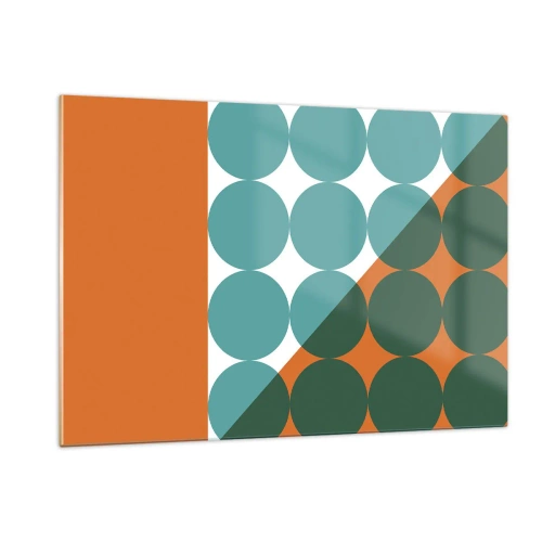 Cuadro sobre vidrio - Impresiones sobre Vidrio - Composición geométrica abstracta con círculos y un triángulo. - 120x80cm - Hacia arriba y en diagonal - Decoración de pared moderna para salón y dormitorio ARTTOR