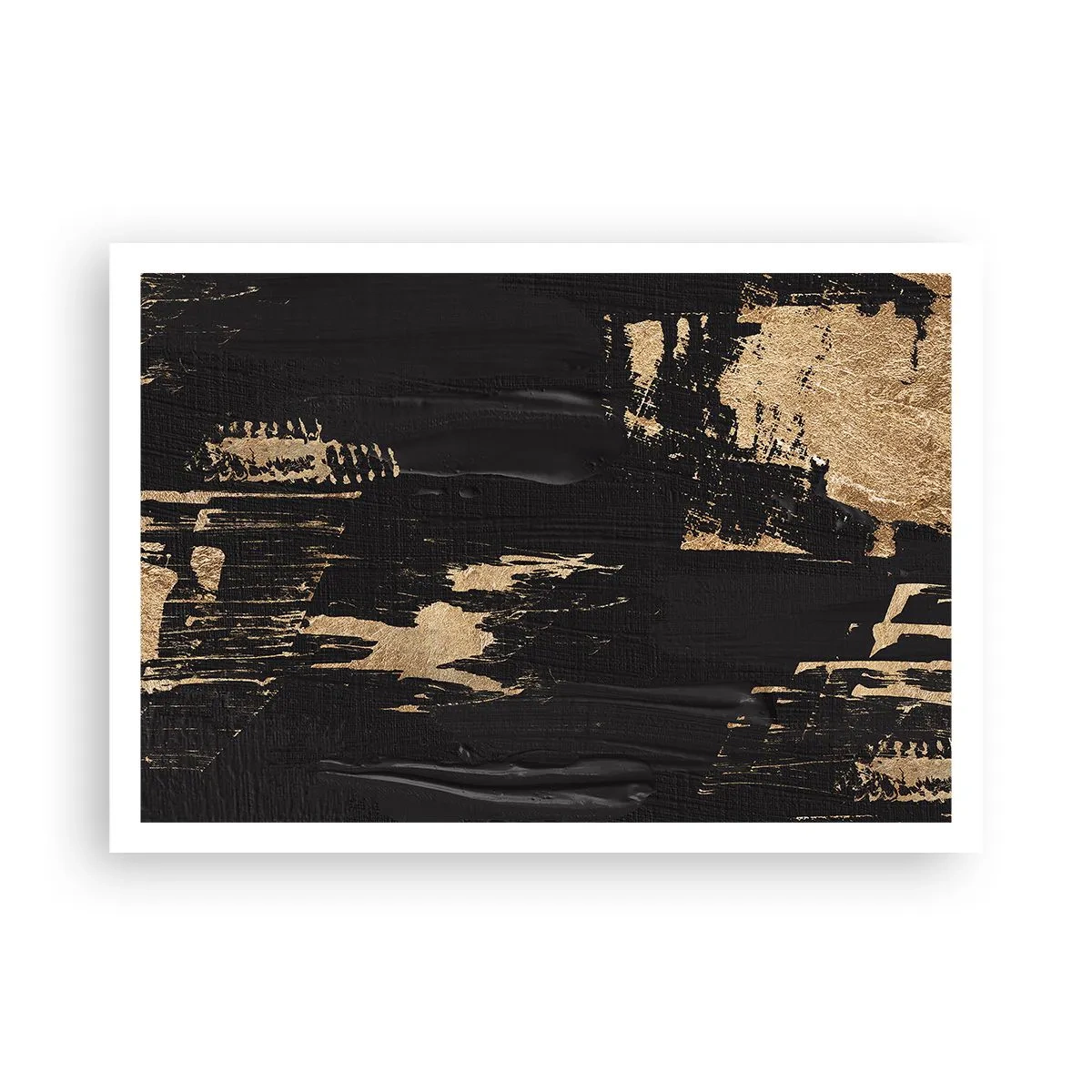 Póster - Composición abstracta en tonos negros y dorados. - 100x70cm - Un rastro de tacto - Decoración de pared moderna para salón y dormitorio ARTTOR