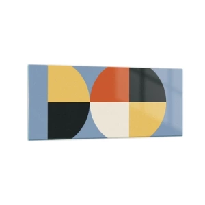 Cuadro sobre vidrio - Impresiones sobre Vidrio - Círculos geométricos sobre un fondo azul. - 120x50cm - Mira y cuenta - Decoración de pared moderna para salón y dormitorio ARTTOR