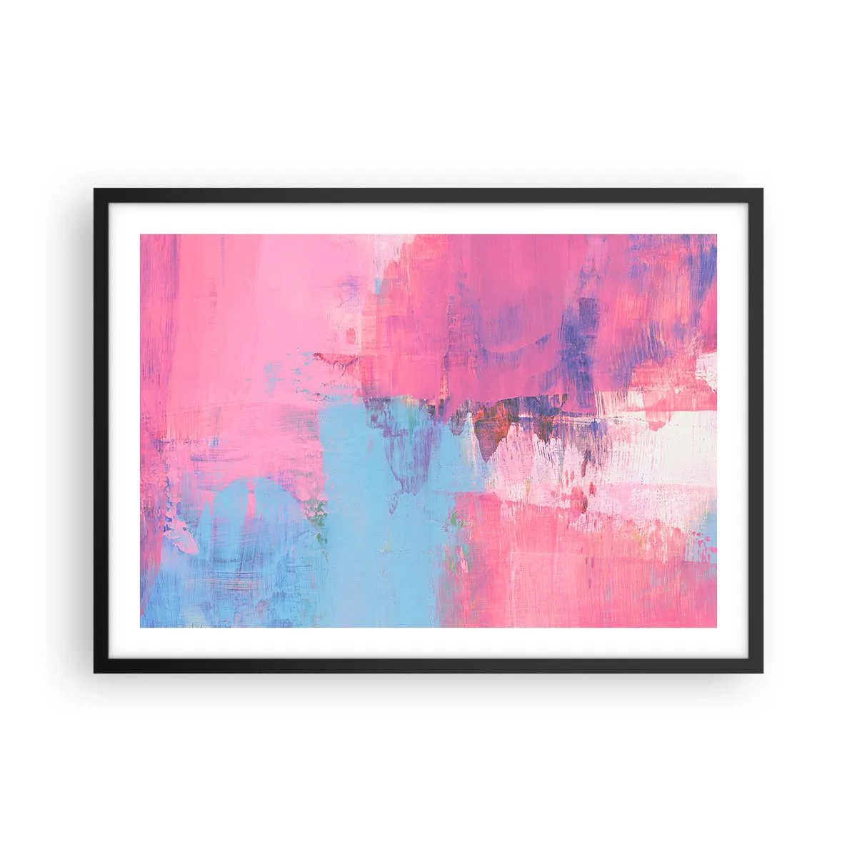 Póster en marco negro - Composición abstracta en rosa y azul. - 70x50cm - Rosa, azul y una pizca de luz - Decoración de pared moderna para salón y dormitorio ARTTOR