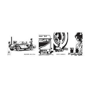 Muestra de fotomural autoadhesivo Deluxe Sticker - Años 60 - la América despreocupada - Auto Vintage, Gasolinera, America - 100x30 cm