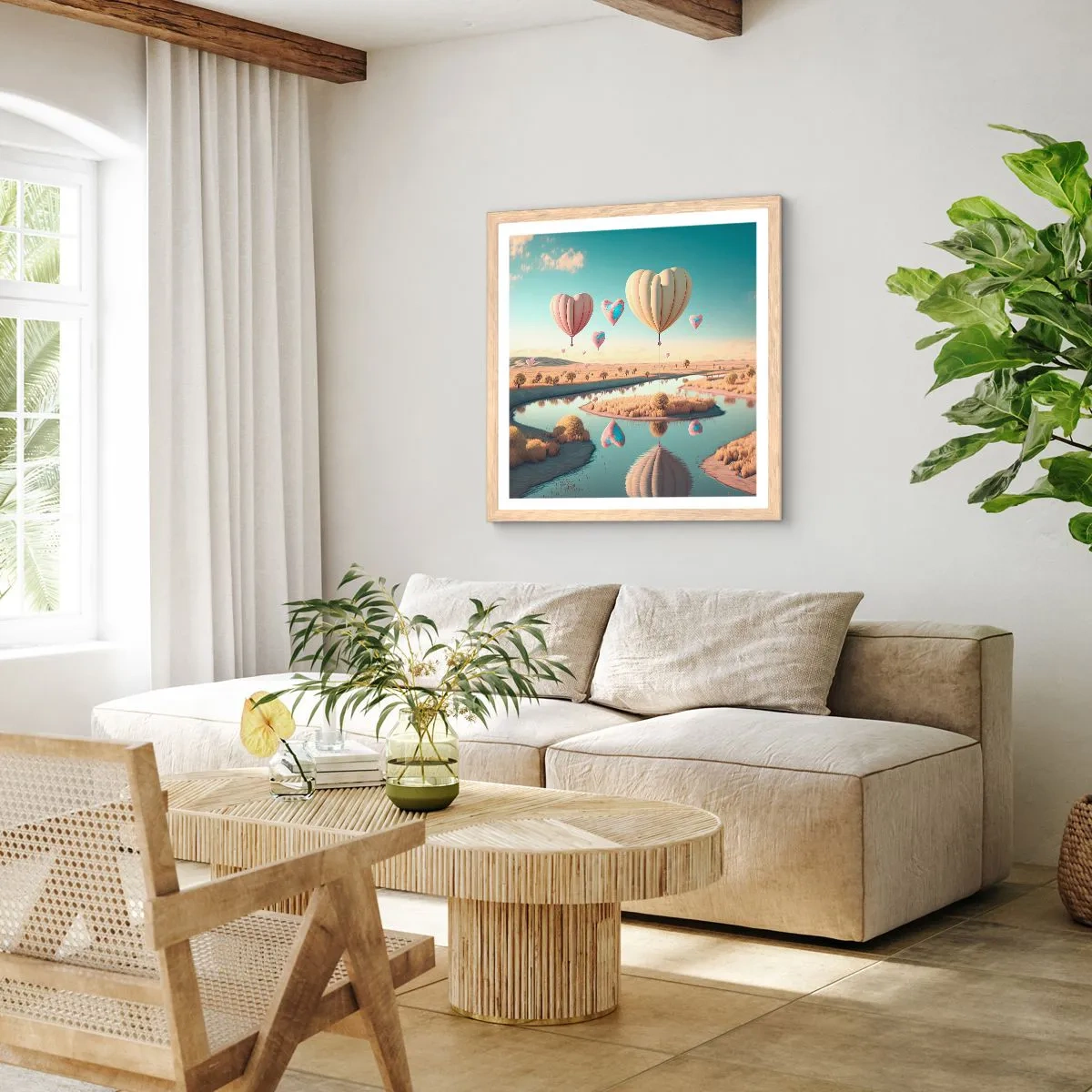 Póster en marco roble claro - El amor te hace volar - 40x40 cm