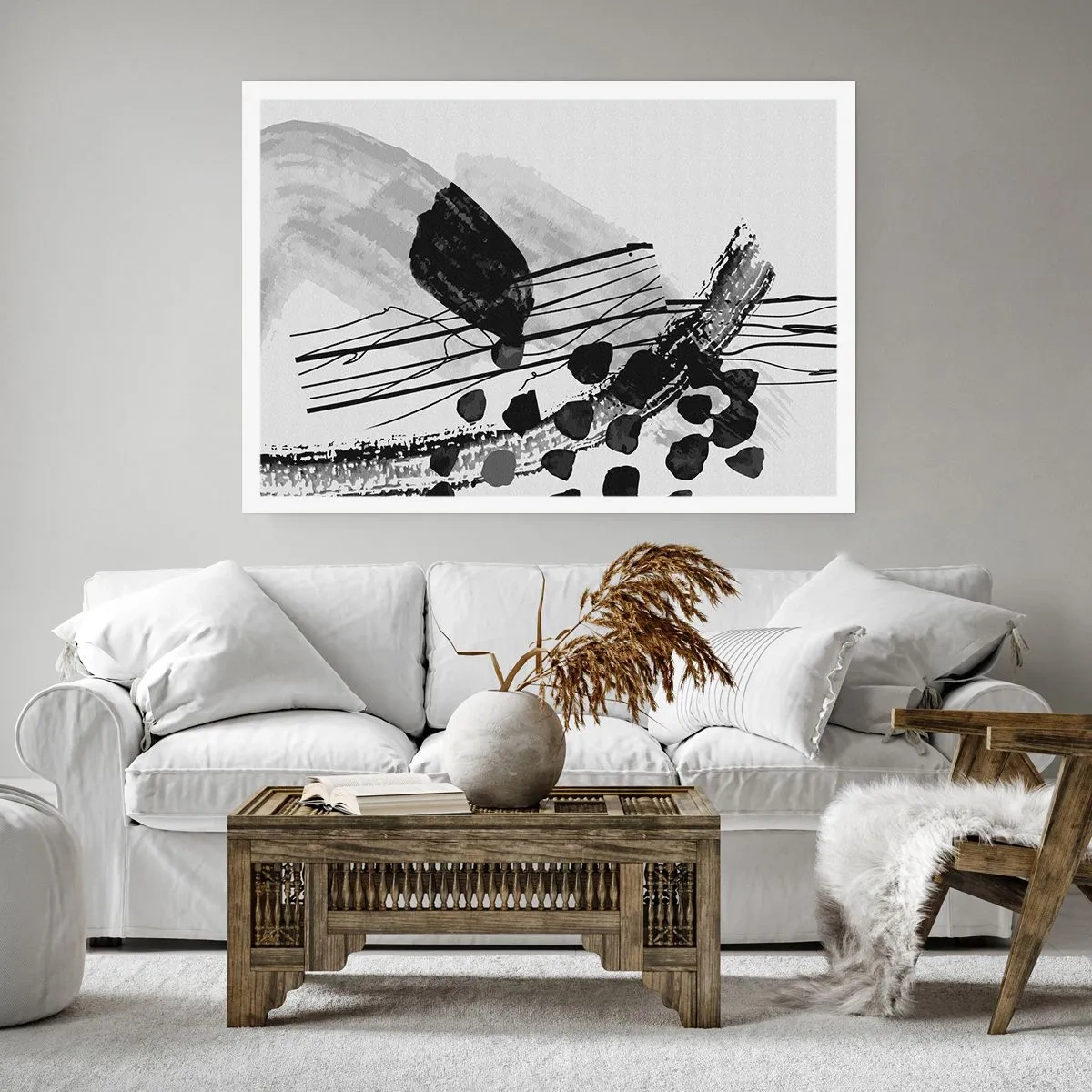 Póster - Abstracción orgánica en blanco y negro - 91x61 cm