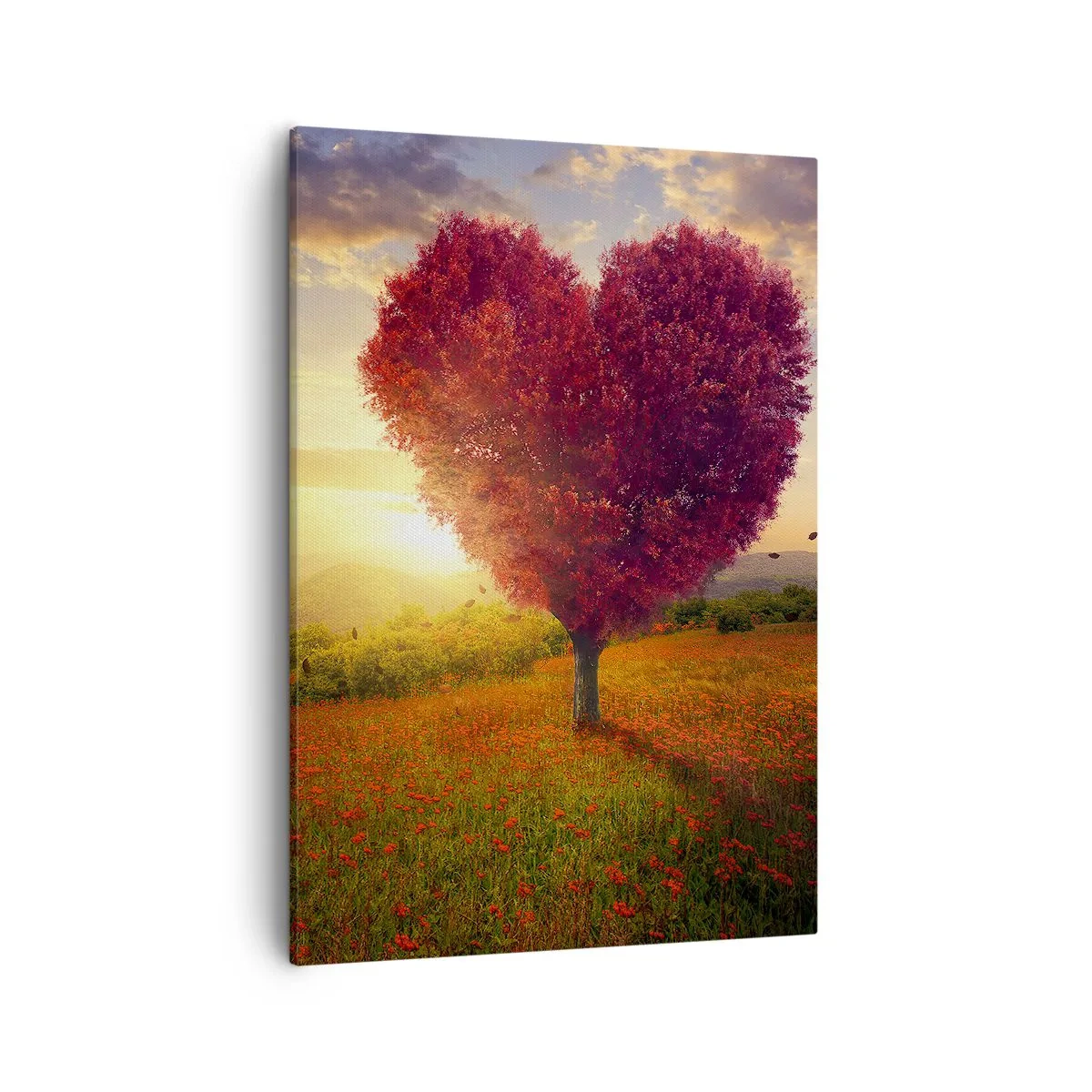 Cuadro sobre lienzo - Impresión de Imagen - Árbol en forma de corazón al atardecer - 50x70cm - Te atrapa el corazón - Decoración de pared moderna para salón y dormitorio ARTTOR