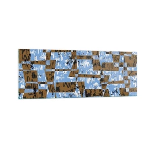 Cuadro sobre vidrio - Impresiones sobre Vidrio - Una composición abstracta de rectángulos en tonos marrones y azules. - 140x50cm - Un recorte del desierto - Decoración de pared moderna para salón y dormitorio ARTTOR