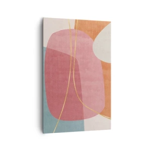 Cuadro sobre lienzo - Impresión de Imagen - Formas abstractas en colores pastel con líneas delicadas. - 80x120cm - Composición en pastel con hilos de oro - Decoración de pared moderna para salón y dormitorio ARTTOR