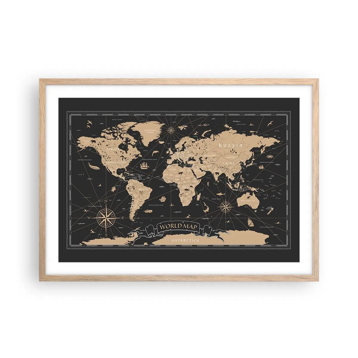 Póster en marco roble claro - Las fronteras de mi mundo - 70x50 cm