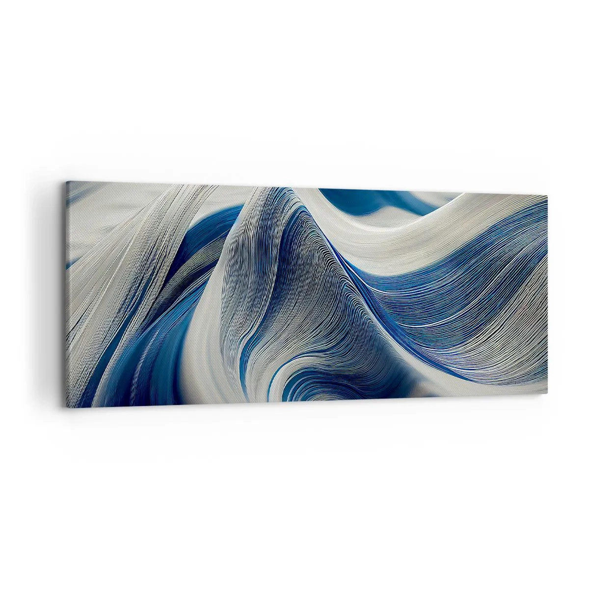 Cuadro sobre lienzo - Impresión de Imagen - Ondas abstractas en tonos azules y blancos - 120x50cm - Fluidez de azul y blanco - Decoración de pared moderna para salón y dormitorio ARTTOR