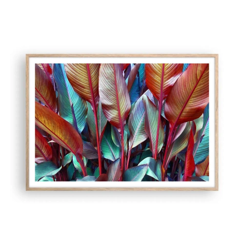 Póster en marco roble claro - Un matorral de colores - 100x70 cm