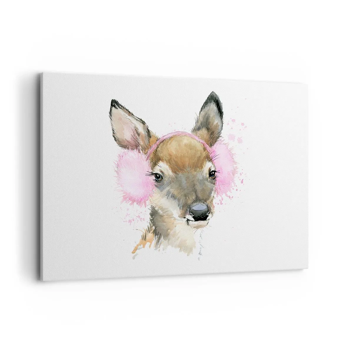Cuadro sobre lienzo - Impresión de Imagen - Ciervo de acuarela con orejeras rosas - 100x70cm - Y el frío no te molestará más - Decoración de pared moderna para salón y dormitorio ARTTOR
