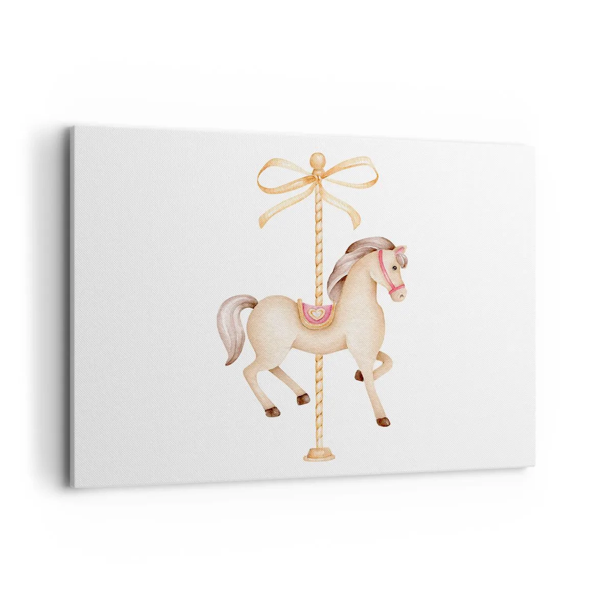 Cuadro sobre lienzo - Impresión de Imagen - Un caballo de carrusel con un arco en delicados pasteles. - 100x70cm - Al trote grácil - Decoración de pared moderna para salón y dormitorio ARTTOR