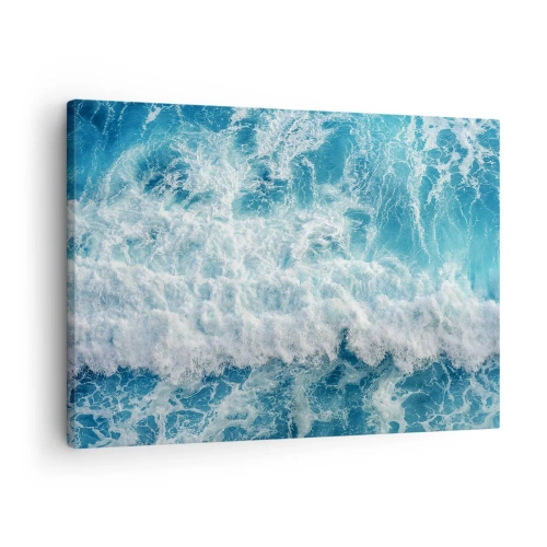 Cuadro sobre lienzo - Impresión de Imagen - Olas oceánicas dinámicas en tonos azules - 70x50cm - Alegre y con mucho brío - Decoración de pared moderna para salón y dormitorio ARTTOR